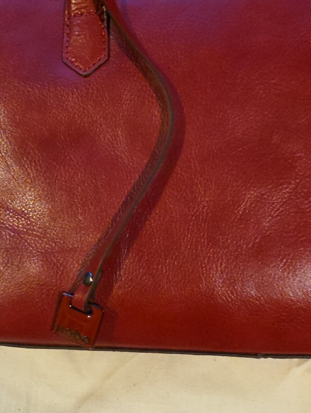 HOBO Red Leather Shoulder Tote with Double Handles - LOLA - Picture 3 of 4